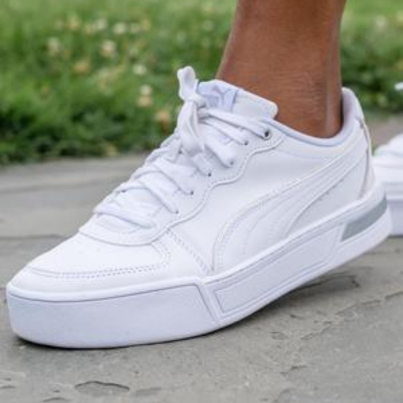 NIB PUMA Skye Metallic White Leather Platform Running Walking Sneakers sz 10 - Picture 3 of 11